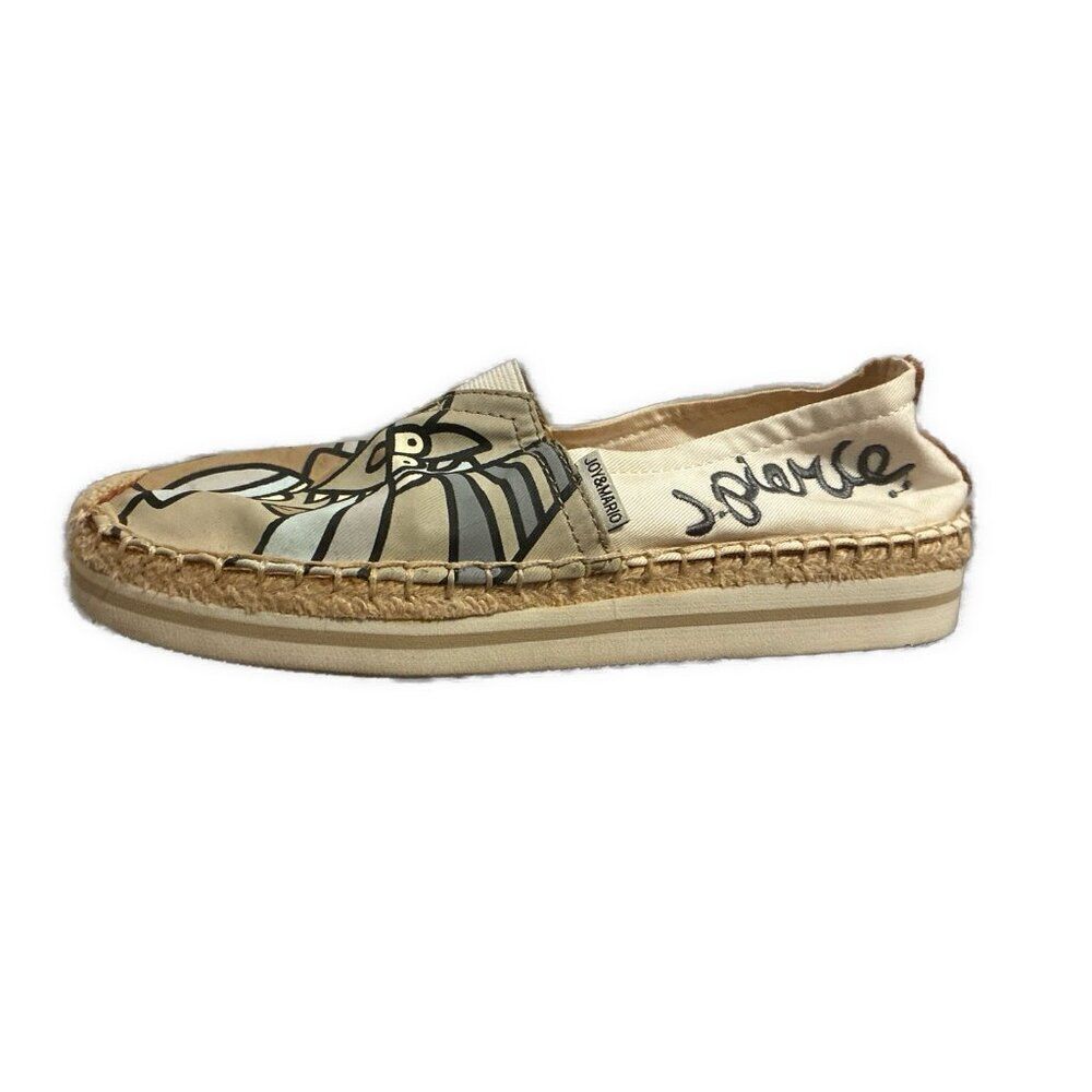 Joy & Mario Ivory Beige Contemporary Art Flat Espadrilles 6